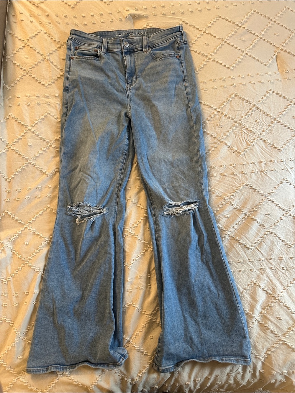 American Eagle Outfitters Light Blue Distressed Flare Jeans